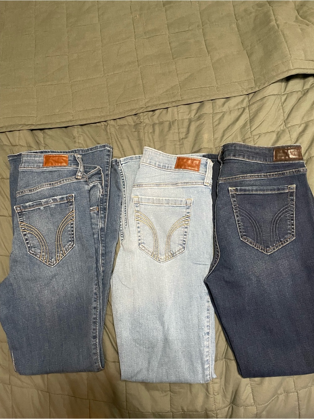 Hollister Straight Leg Jeans Trio — Light Wash, Mid Blue, Dark Indigo